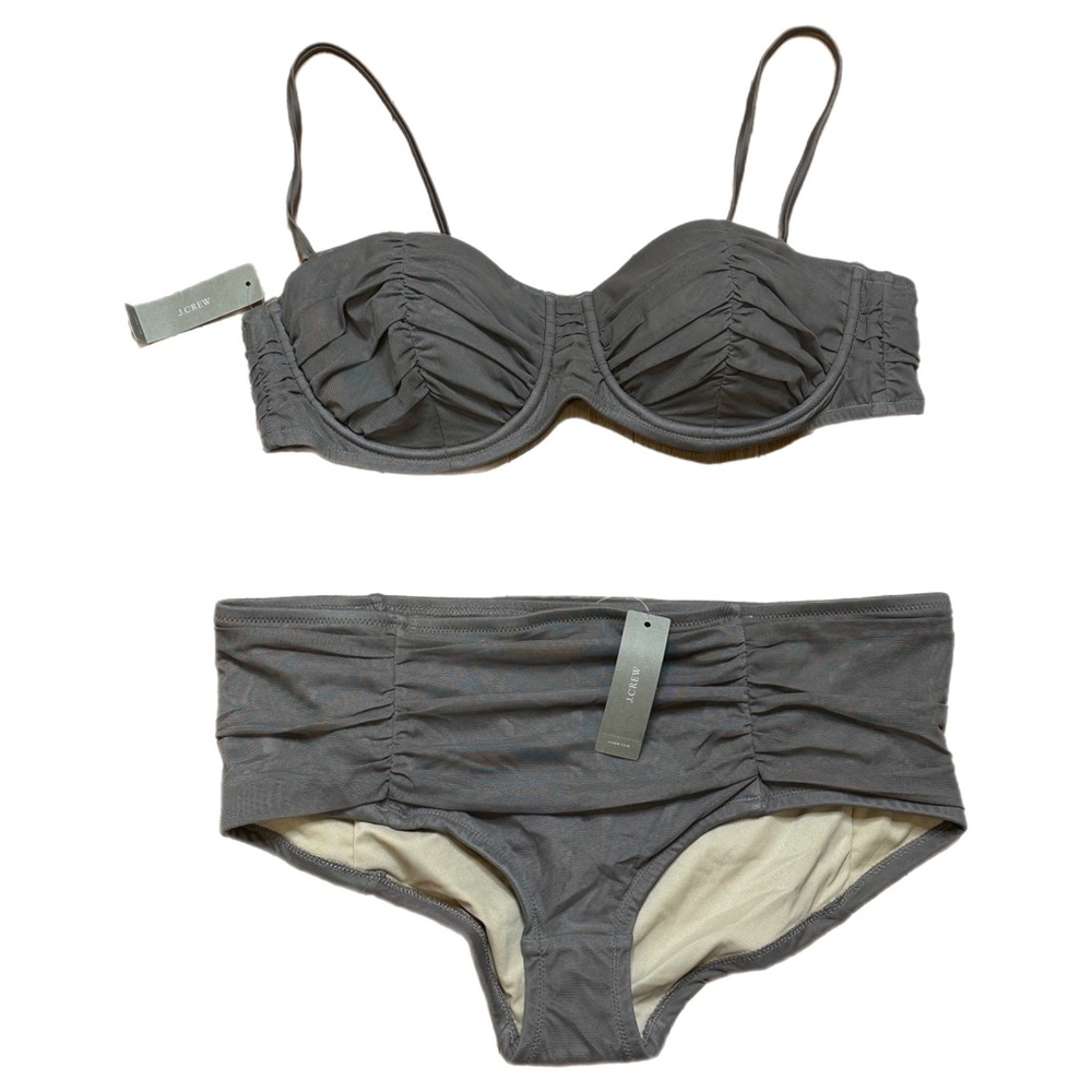 J. Crew Tan and Brown Bikini Set with Ruched Details